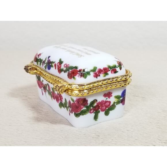 Imperial Porcelain Mini Trinket Box White Psalm 43:3 Bible Verse 2 1/2" Gold Vtg - Picture 6 of 10